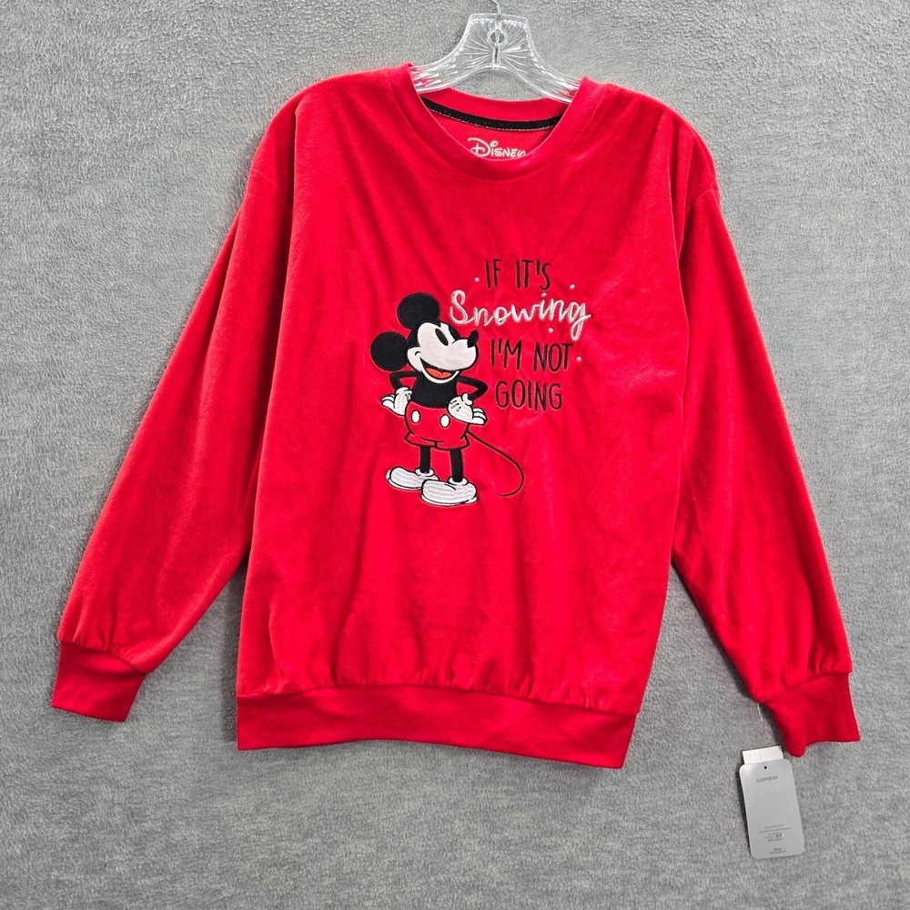 Disney Women Sweatshirt Medium Red Mickey If It's Snowing I'm Going Pullover NWT
